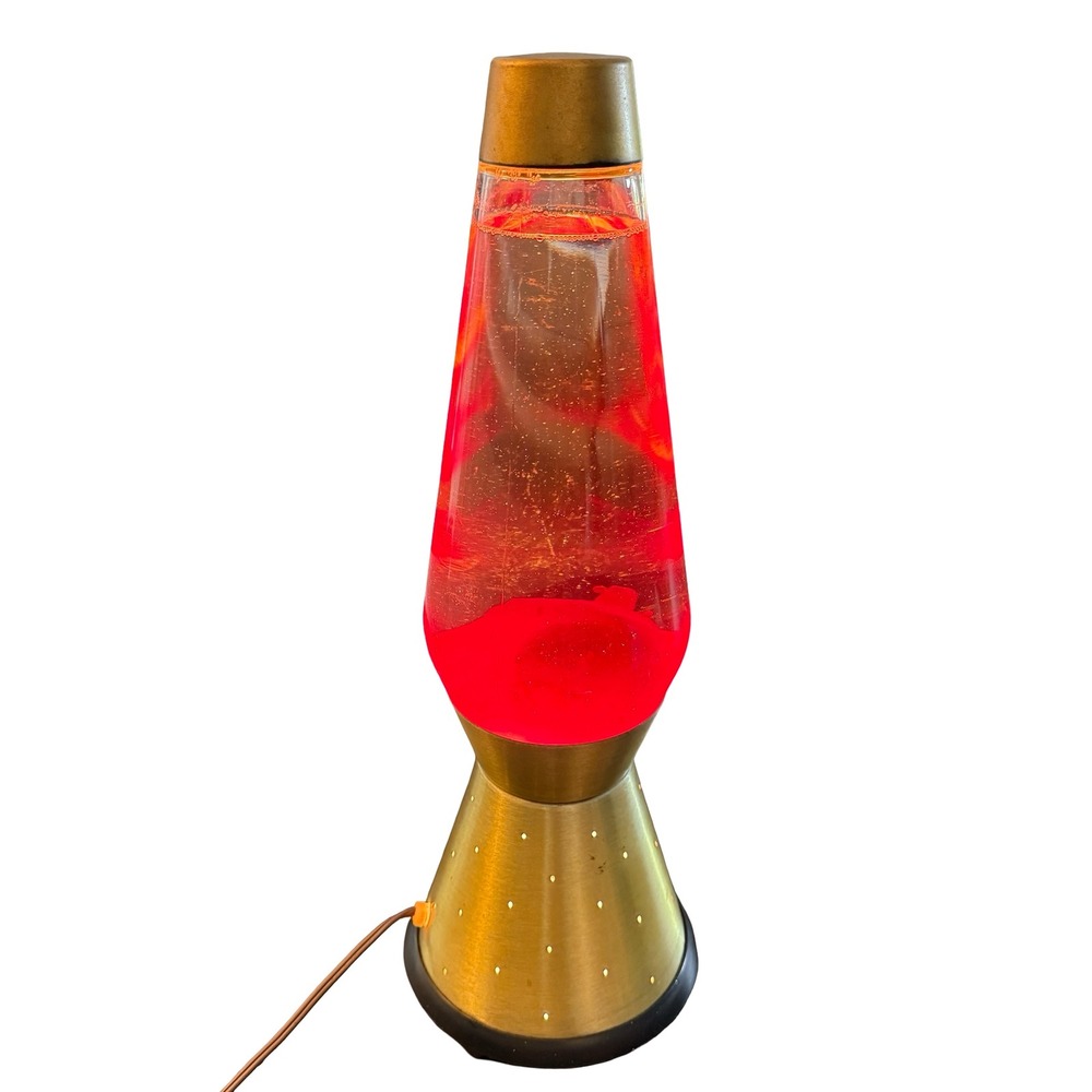 Vintage 1970s Underwriters Lava Lamp Starlight Gold Base Red Wax MCM 17" Working